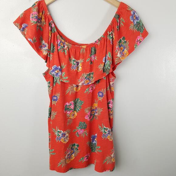 Old Navy Womens Off Shoulder Blouse Hawaiian Tropical Print Top Size Small - Picture 1 of 6